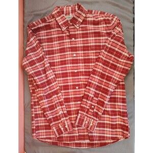 Men's L.L. Bean Slightly Fitted Plaid Long Sleeve Button Down Shirt Red Medium